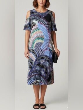 MSK Colorful Patterned Midi Dress Size XL Made in India
